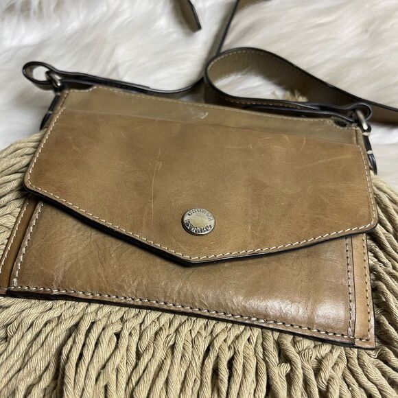 Ghurka made in Italy leather & textile Khaki woven & fringe small crossbody bag - Picture 7 of 16